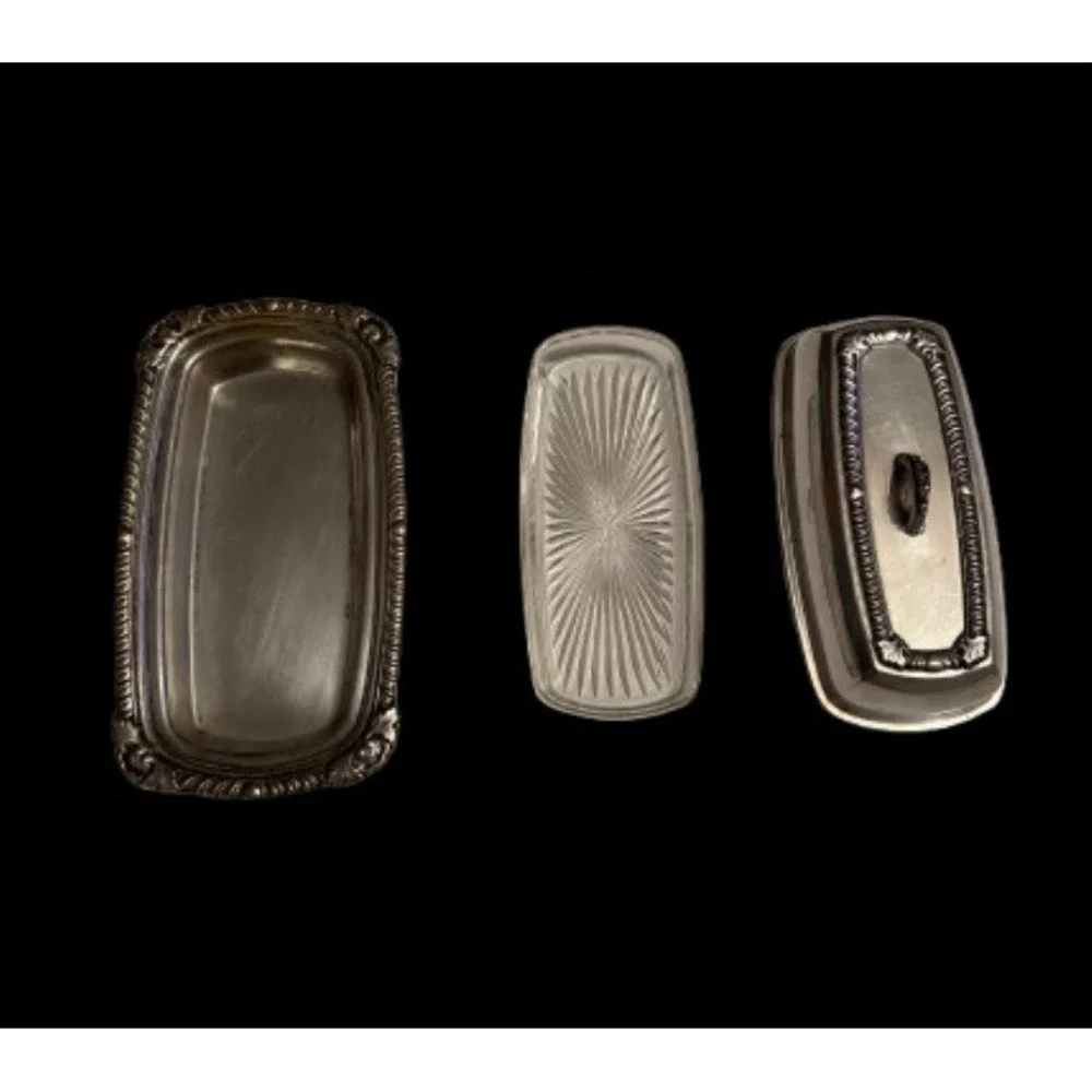 3 piece butter dish English Silvet MFG‎ Corp 391 Made in USA Vintage